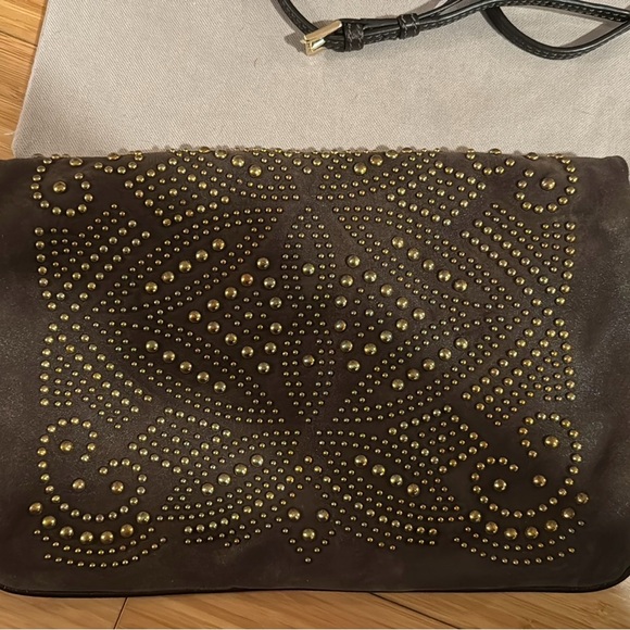 Hogan brown suede cross body /clutch bag, with brass studs. Two pockets. New - Picture 2 of 13